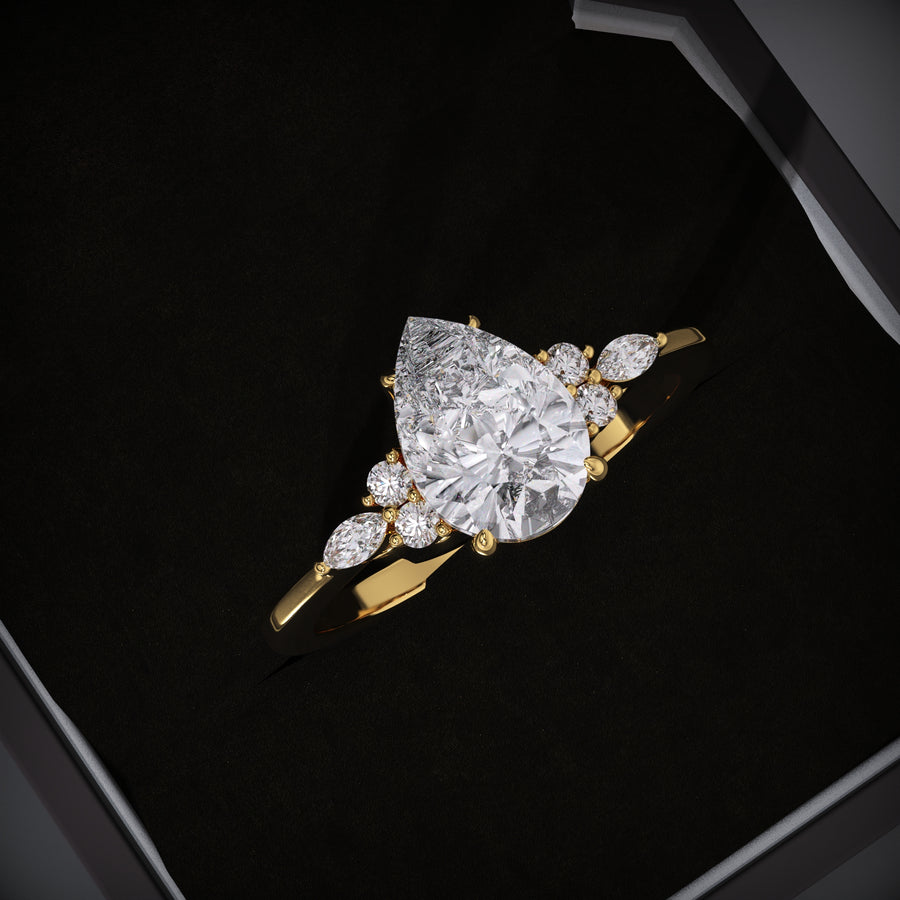 pear lab grown diamond ring
cluster engagement ring
F VS2 diamond ring
pear cut engagement ring
lab grown diamond engagement ring