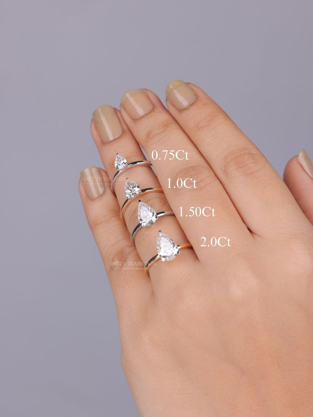 0.75ct - 2.0ct Pear E/VS2 Diamond Lab Grown Solitaire Engagement Ring - Doozy Diamonds