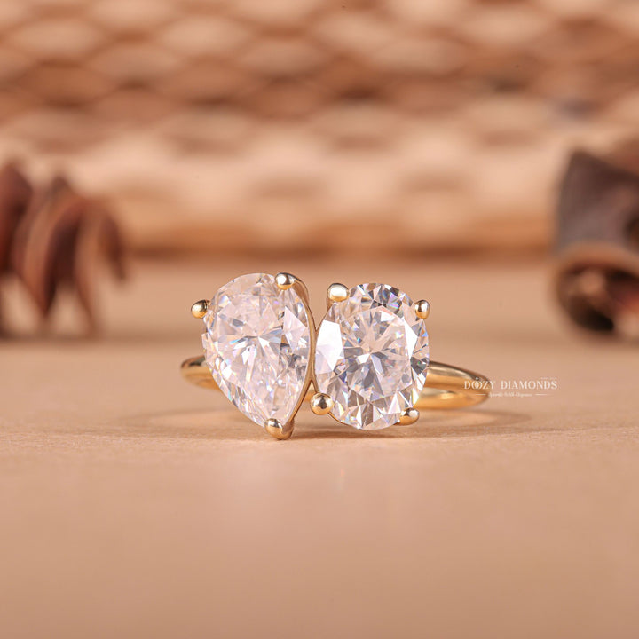 Pear & Oval Cut Lab Grown Diamond E/VS2 Toi et Moi Engagement Ring - Doozy Diamonds