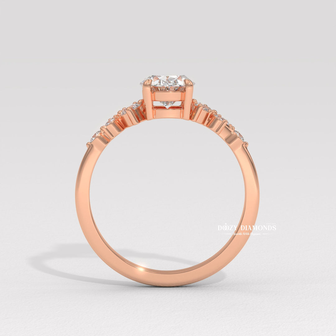 oval cathedral ring, oval solitaire engagement ring, oval bezel ring, oval prong set ring, diamond accent ring, side stone engagement ring, cluster bridal ring, luxury oval ring,