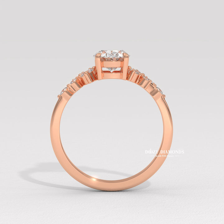 oval cathedral ring, oval solitaire engagement ring, oval bezel ring, oval prong set ring, diamond accent ring, side stone engagement ring, cluster bridal ring, luxury oval ring,