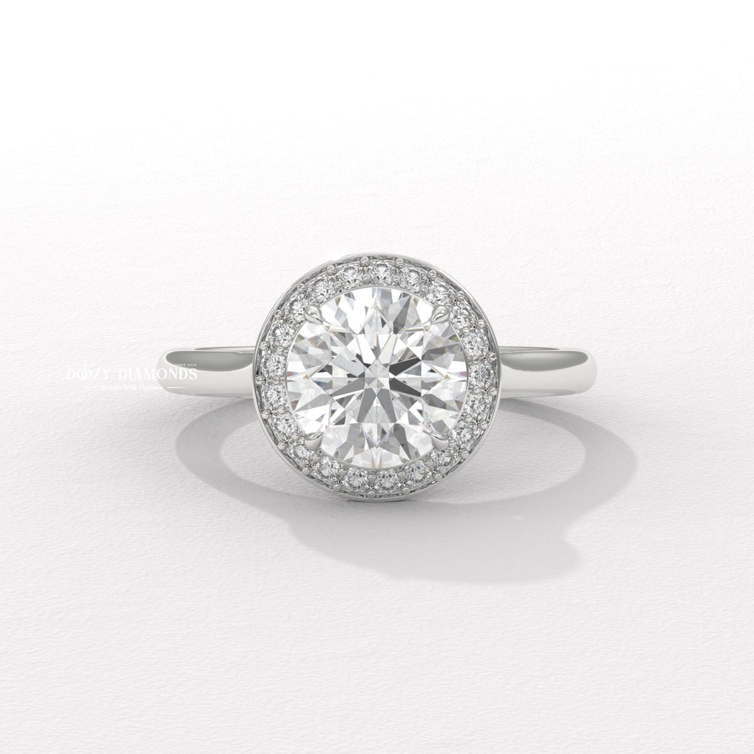 luxury proposal ring, fine diamond jewelry, round halo bridal ring, modern engagement ring, engagement gift for her, bridal ring set, round halo diamond ring, elegant bridal jewelry
