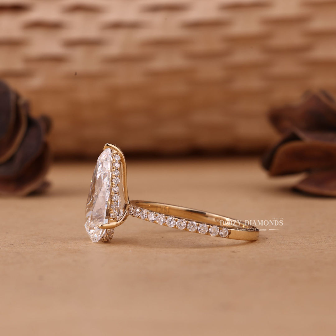 5.0CT - 7.0CT Pear Cut EF/VS1 Lab Grown Diamond Hidden Halo Engagement Ring - Doozy Diamonds