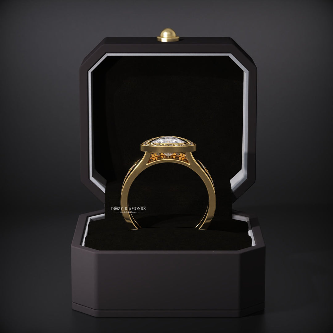 Trillion Lab Grown Halo Engagement Ring With Eternity Diamond Wedding Band