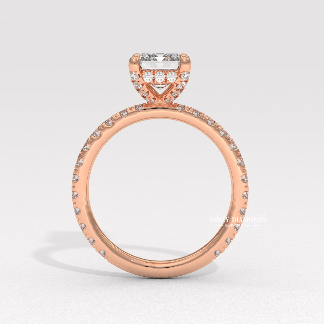 modern engagement ring, romantic proposal ring, emerald solitaire ring, emerald center stone ring, step cut diamond ring, engagement jewelry, bridal accessories, luxury bridal ring, handcrafted engagement ring, fine diamond jewelry, sparkling diamond ring, sparkling bridal ring,