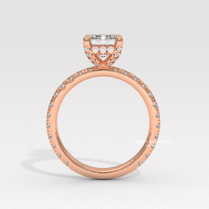 modern engagement ring, romantic proposal ring, emerald solitaire ring, emerald center stone ring, step cut diamond ring, engagement jewelry, bridal accessories, luxury bridal ring, handcrafted engagement ring, fine diamond jewelry, sparkling diamond ring, sparkling bridal ring,