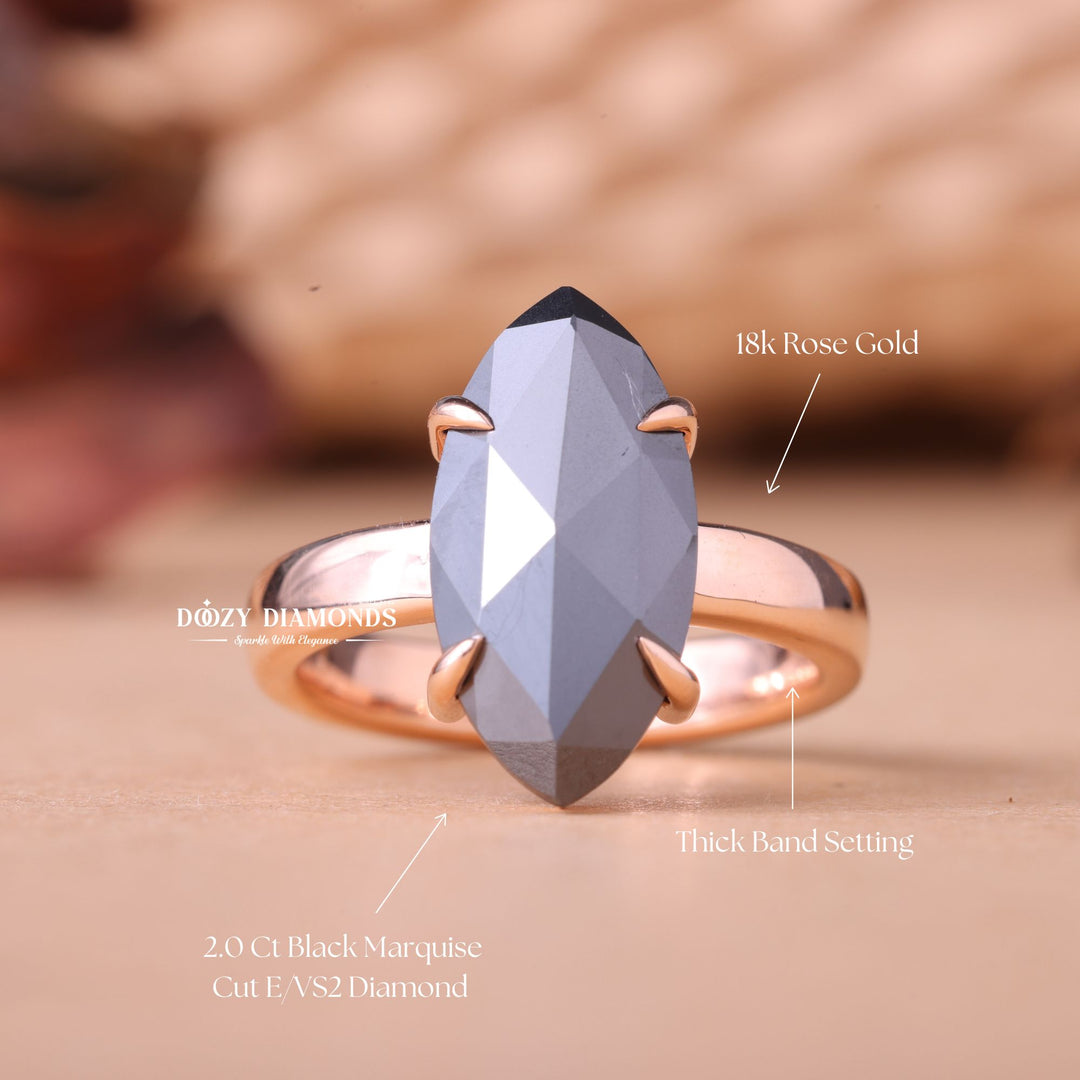 premium engagement jewelry, marquise cut lab diamond ring, marquise cut lab grown diamond ring, luxury marquise ring, black diamond proposal ring, engagement ring for her, bridal diamond jewelry, conflict free bridal ring, sustainable luxury engagement ring,