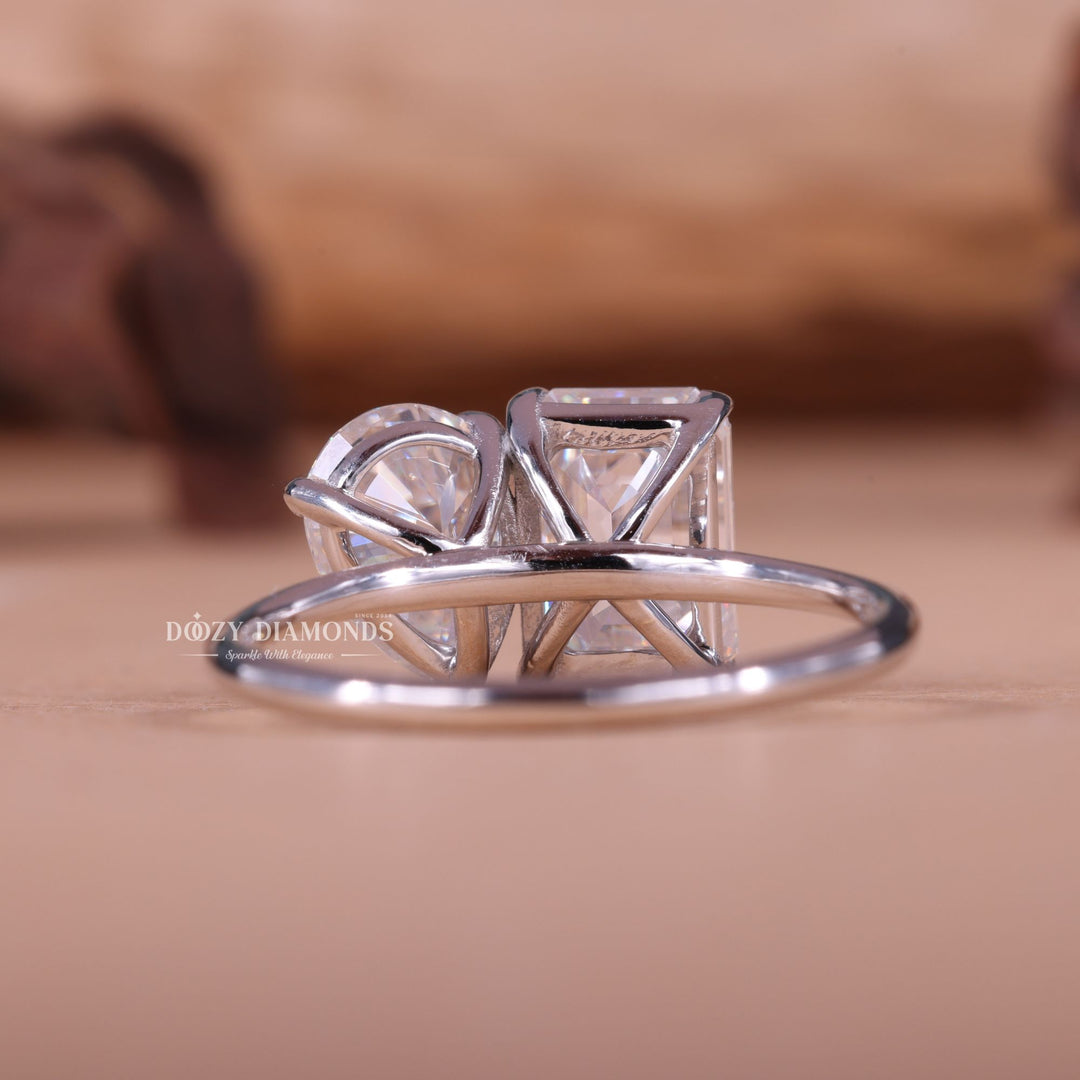 Pear & Emerald Cut Lab Grown E/VS1 Two Stone Diamond Engagement Ring - Doozy Diamonds