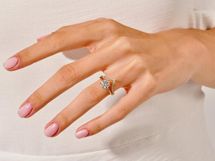 1.50CT Round Solitaire Round Cut F - VS Lab Grown Diamond Engagement Ring Set Curved Band - Doozy Diamonds