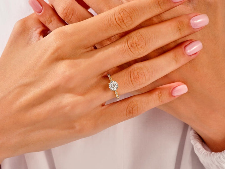 1.0CT Round Cut Vintage Milgrain F - VS Lab Grown Diamond Engagement Ring Set - Doozy Diamonds