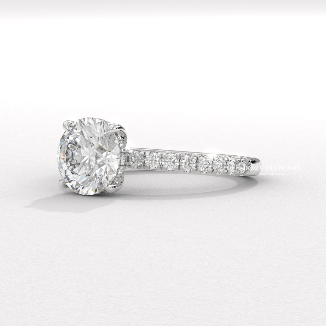 modern engagement ring, romantic proposal ring, sustainable diamond ring, ethical diamond ring, sustainable jewelry, ethical jewelry, round solitaire ring, round center stone ring, round brilliant engagement ring, brilliant cut diamond ring, diamond wedding ring,