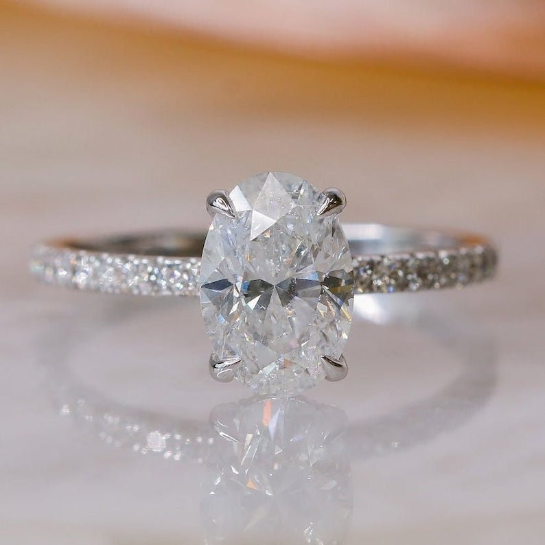 1.51CT oval hidden halo lab grown diamond engagement ring for sale