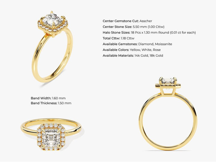 Classic asscher halo engagement ring crafted for everyday wear
