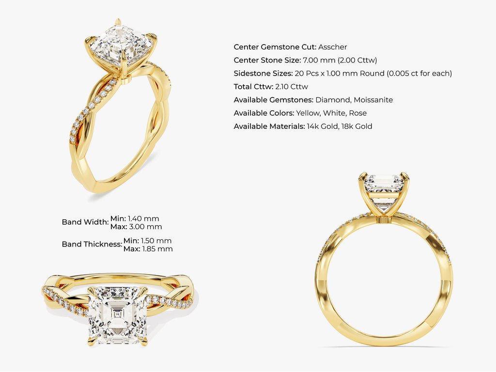 Asscher cut engagement ring shown with authenticity certificate