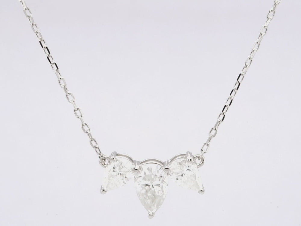 1.0CT Pear Cut Three Stone Moissanite Diamond Necklace For Women