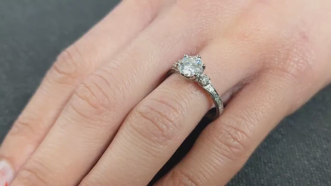 1.0CT Three Stone Lab Grown Round Diamond Engagement Ring For Her