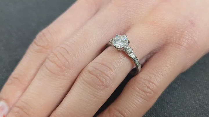 1.0CT Three Stone Lab Grown Round Diamond Engagement Ring For Her