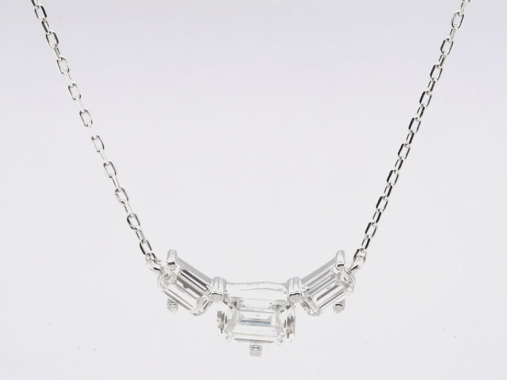 1.0CT Emerald Cut Three Stone Moissanite Diamond Necklace For Women