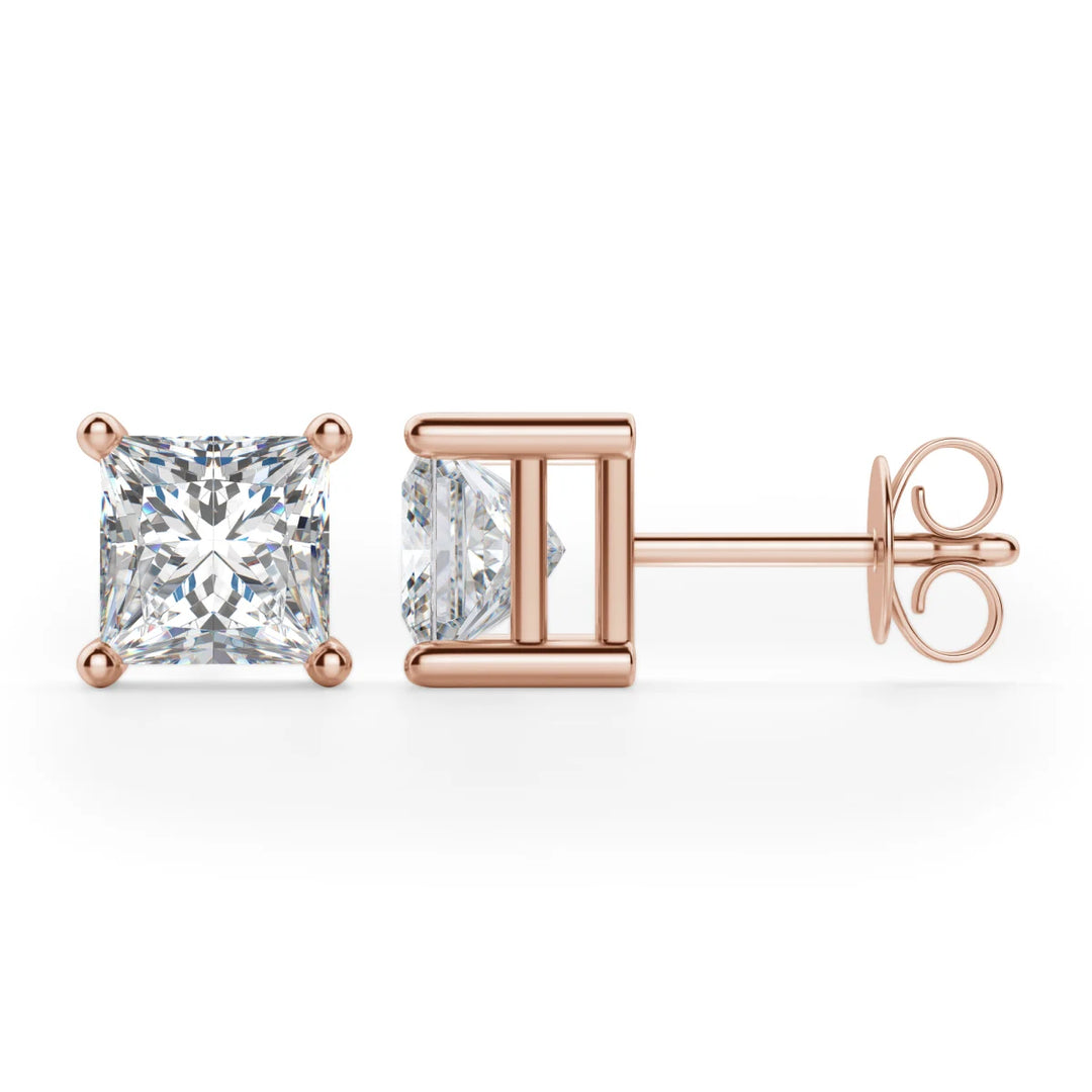Princess Cut Moissanite Diamond Solitaire Stud Earrings