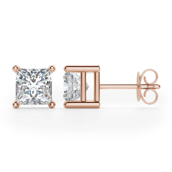 Princess Cut Moissanite Diamond Solitaire Stud Earrings