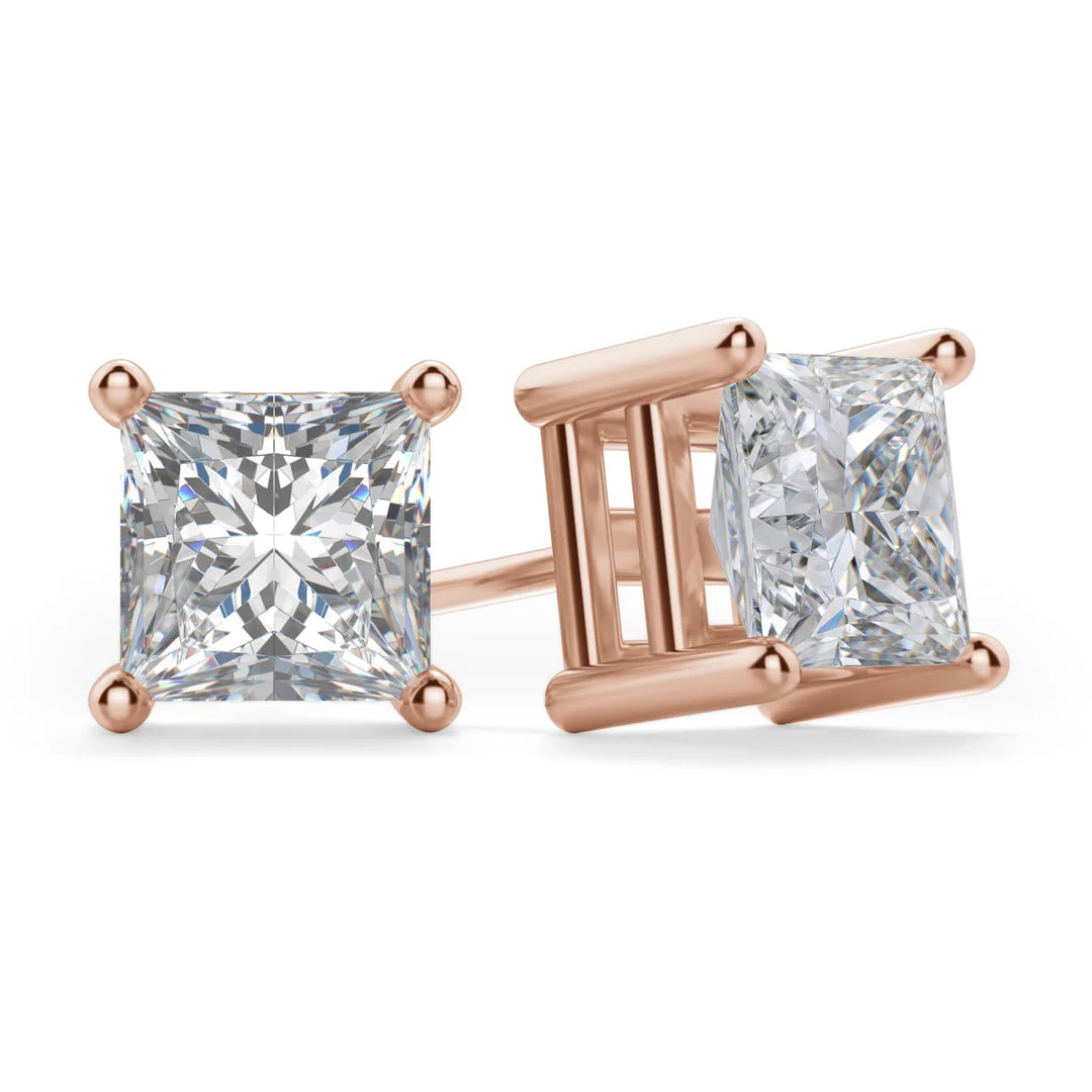 Princess Cut Moissanite Diamond Solitaire Stud Earrings