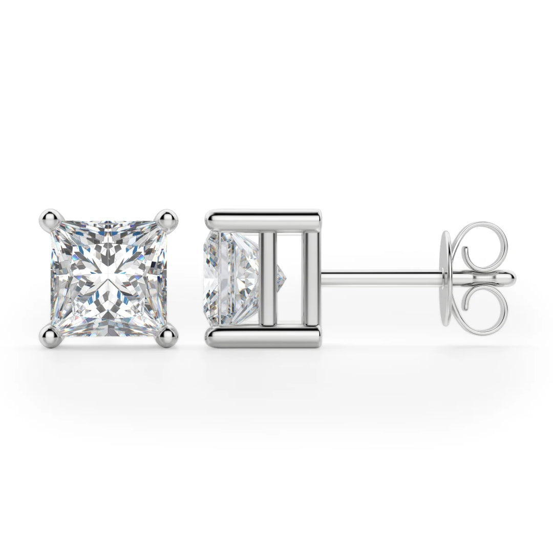 Princess Cut Moissanite Diamond Solitaire Stud Earrings