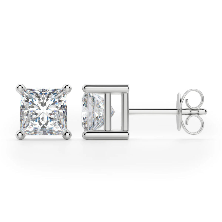 Princess Cut Moissanite Diamond Solitaire Stud Earrings
