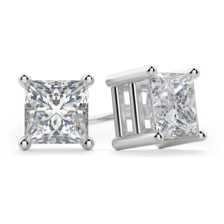 Princess Cut Moissanite Diamond Solitaire Stud Earrings