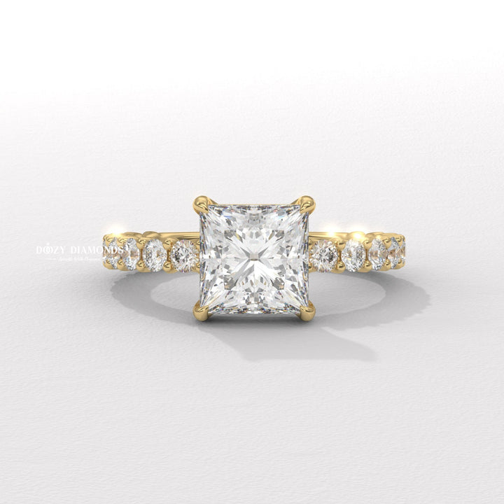 princess diamond ring, princess pave ring, square diamond engagement ring, princess bridal ring, lab grown princess diamond, princess cut lab diamond, princess proposal ring, sparkling princess ring,