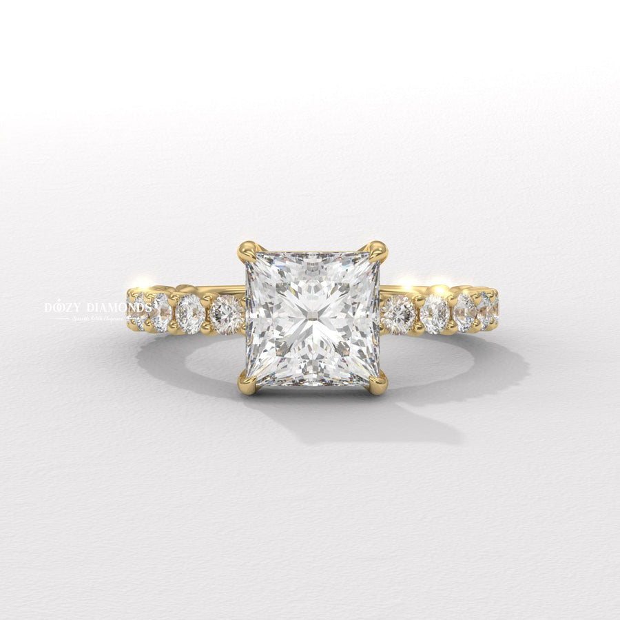 princess diamond ring, princess pave ring, square diamond engagement ring, princess bridal ring, lab grown princess diamond, princess cut lab diamond, princess proposal ring, sparkling princess ring,