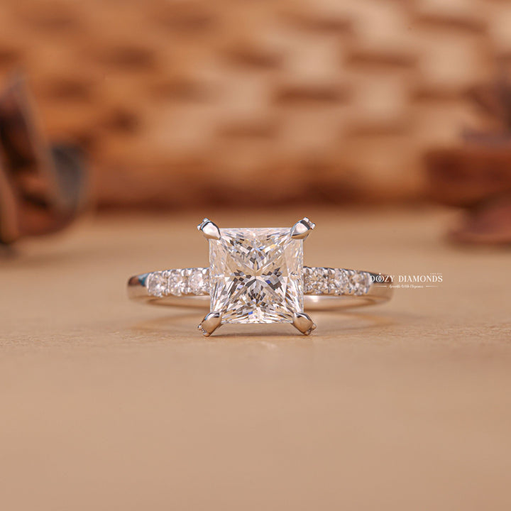 1.0CT - 2.0CT Princess Cut F/VS1 Lab Grown Hidden Halo Diamond Engagement Ring - Doozy Diamonds