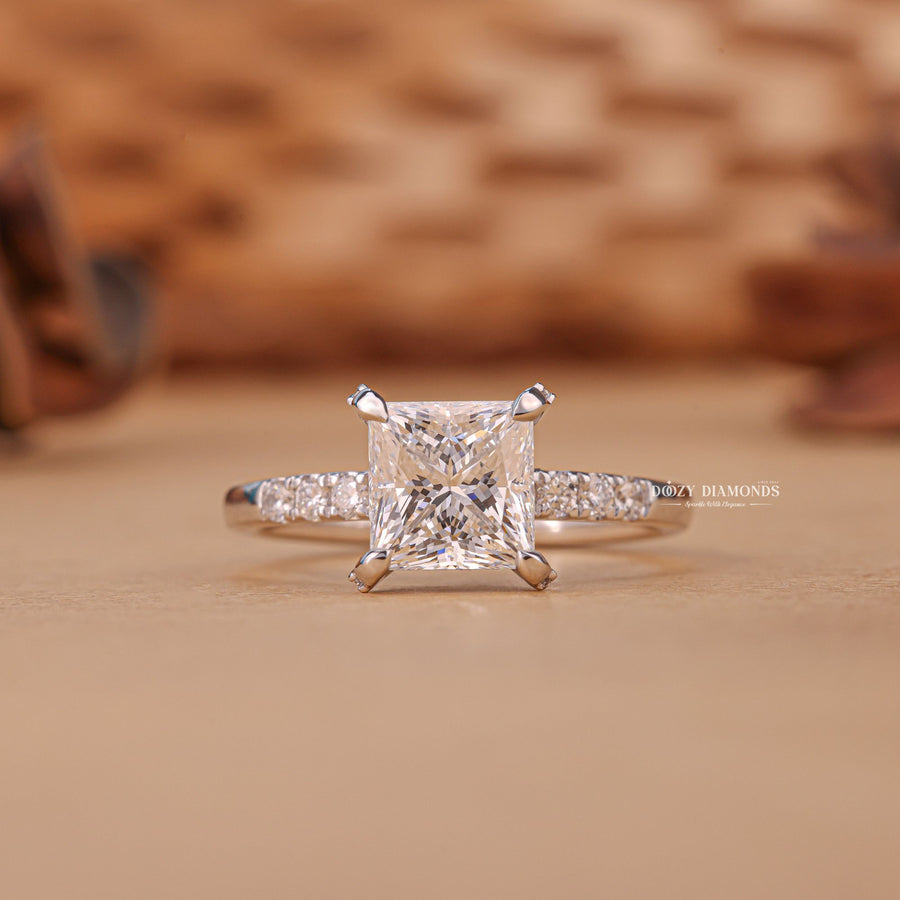 1.0CT - 2.0CT Princess Cut F/VS1 Lab Grown Hidden Halo Diamond Engagement Ring - Doozy Diamonds