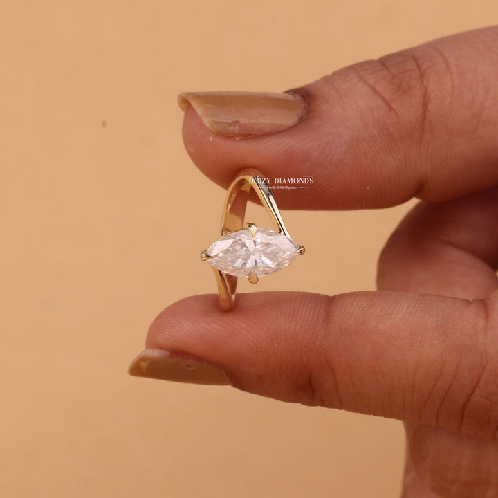 2.0CT - 3.0CT Marquise Cut E/VS1 Lab Grown Diamond Unique Bypass Engagement Ring - Doozy Diamonds