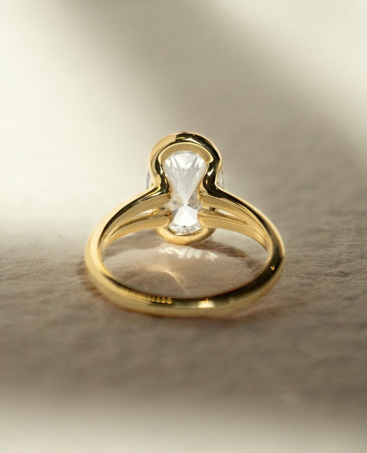 1.50 - 2.50 CT Oval Cut Lab Grown Diamond Half Bezel Engagement Ring - Doozy Diamonds