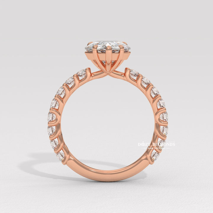 vintage inspired ring, modern bridal ring, classic bridal jewelry, pear diamond solitaire, solitaire engagement ring, micro pave diamond ring, french pave ring, shared prong pave ring