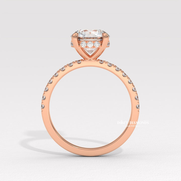 Hidden Halo Ring, Round Brilliant Cut Lab Grown Diamond Ring