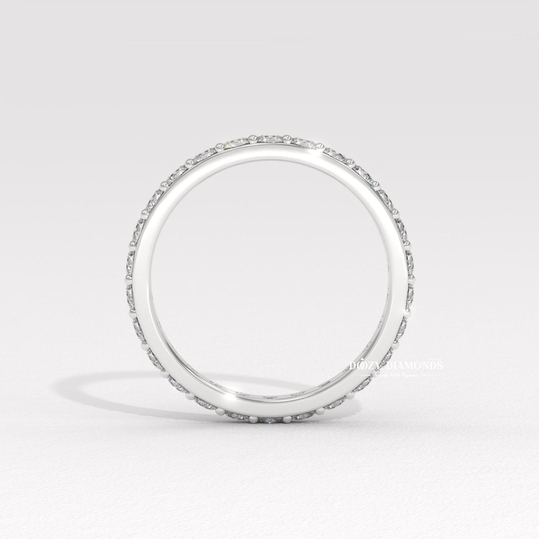 Shared Prong Wedding Band - Round Moissanite Full Eternity Wedding Band