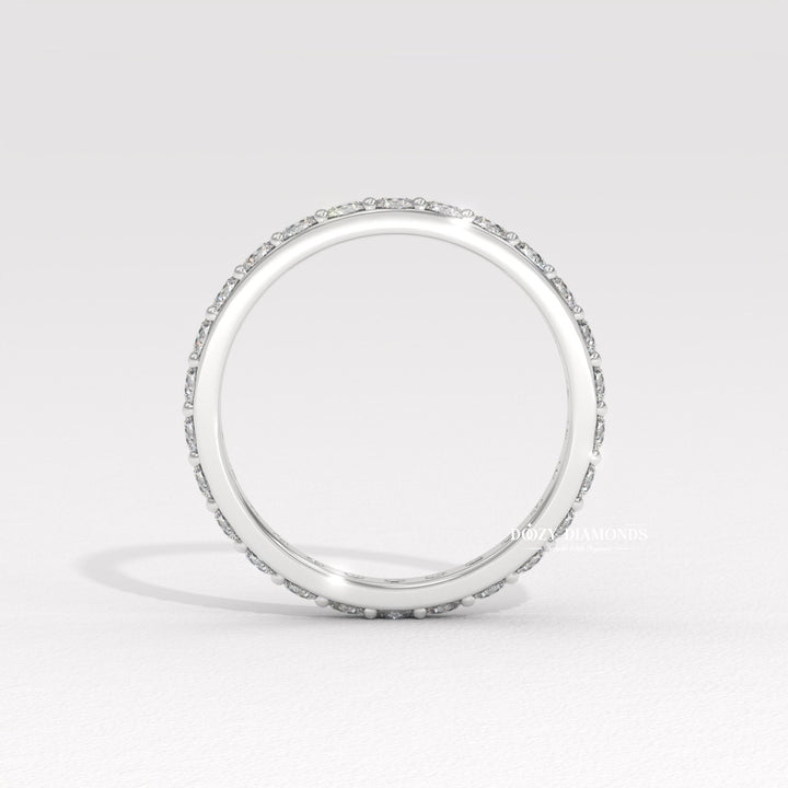 Shared Prong Wedding Band - Round Moissanite Full Eternity Wedding Band