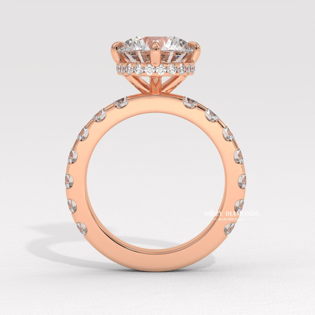 Round Hidden Halo Ring with Elegant Compass Setting Design