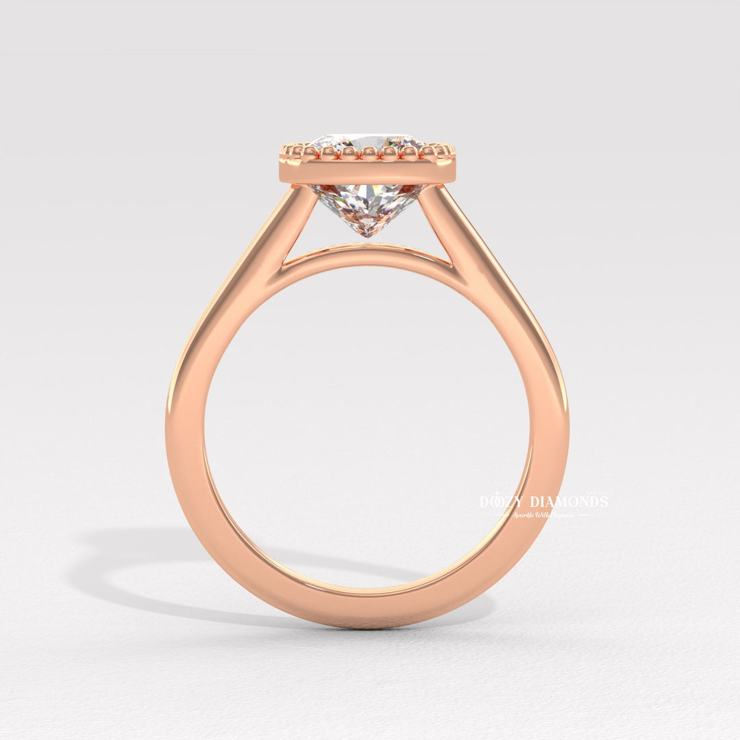 White Gold Bezel Set Cushion Cut Vintage Engagement Ring