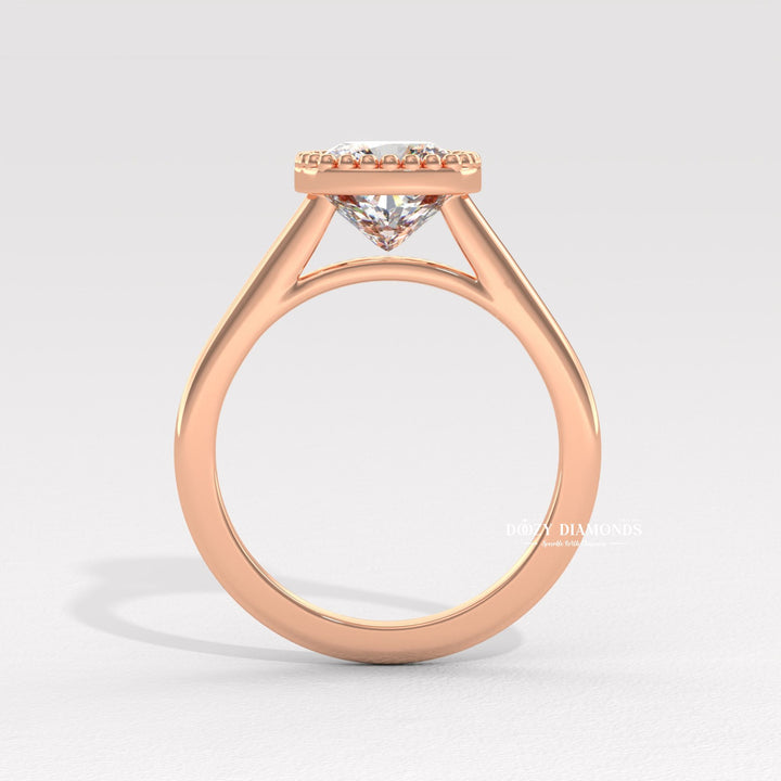 White Gold Bezel Set Cushion Cut Vintage Engagement Ring