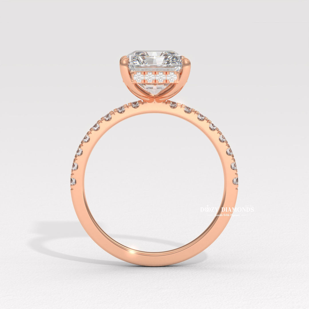 Hidden Halo Engagement Ring, Radiant Cut Lab Grown Diamond Ring