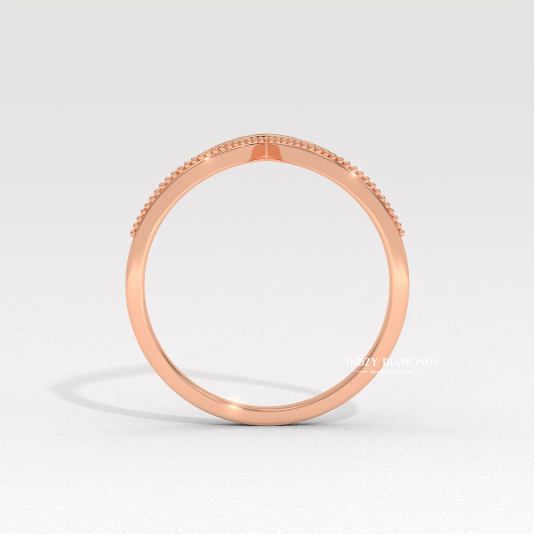 Milgrain Wedding Band in Yellow Gold with Curved Design