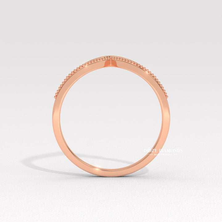Milgrain Wedding Band in Yellow Gold with Curved Design