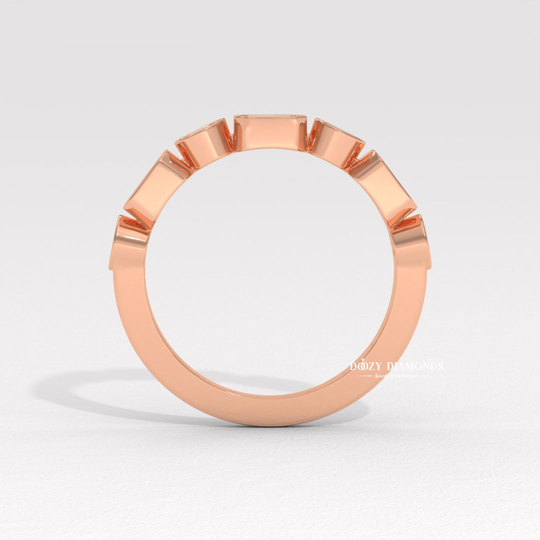 Round & Emerald Lab Created Diamond Bezel Set Wedding Band