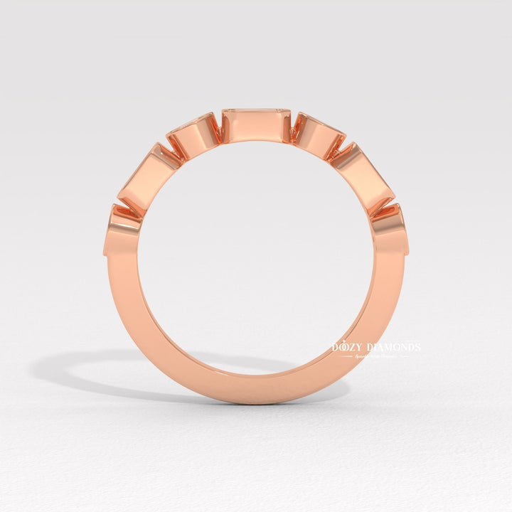 Round & Emerald Lab Created Diamond Bezel Set Wedding Band