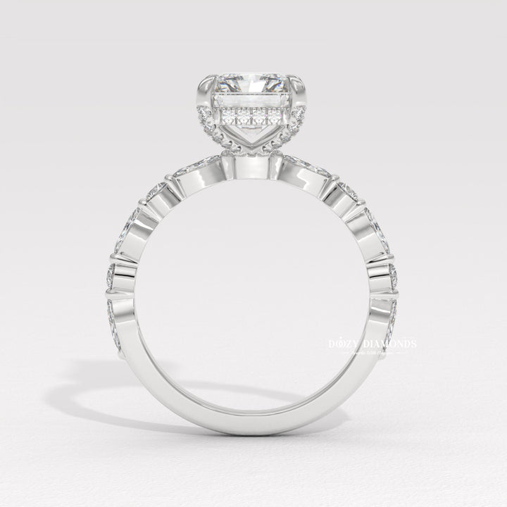 Radiant Lab Grown Diamond Engagement Ring With Marquise Pave