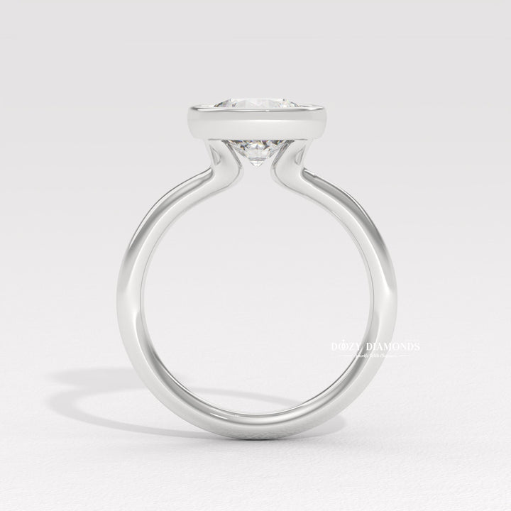 Round Bezel Set Engagement Ring, Lab Grown Diamond Ring