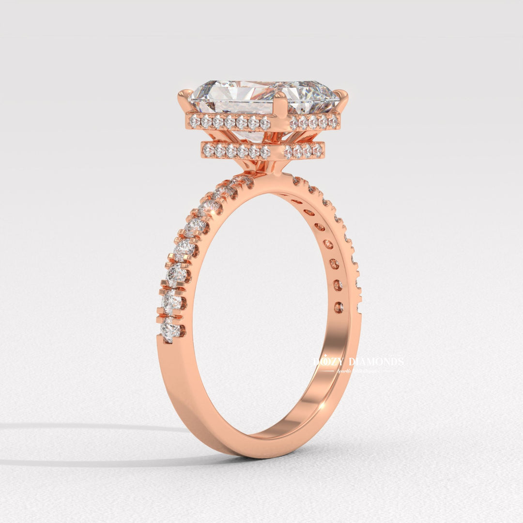 cathedral halo ring, hidden halo radiant ring, pave engagement ring, split shank engagement ring, twisted band diamond ring, infinity diamond ring, four prong engagement ring,