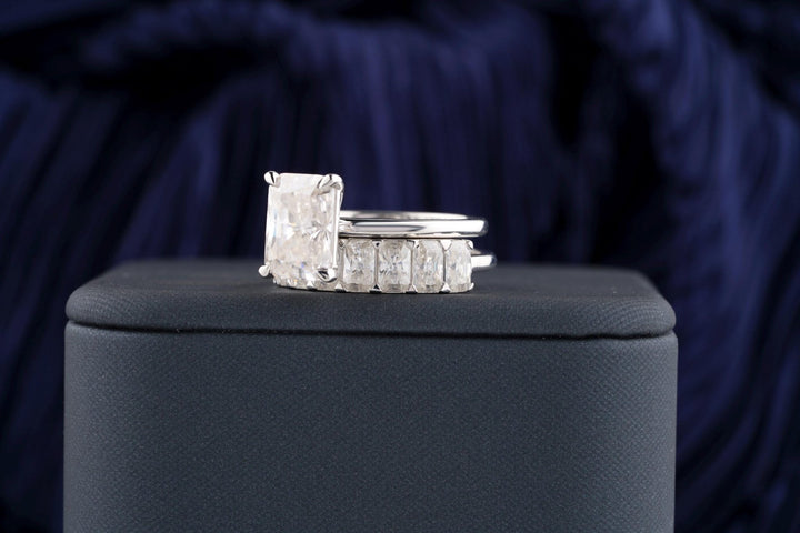3.50CT Radiant Cut Solitaire F - VS Lab Grown Diamond Engagement Ring Set - Doozy Diamonds